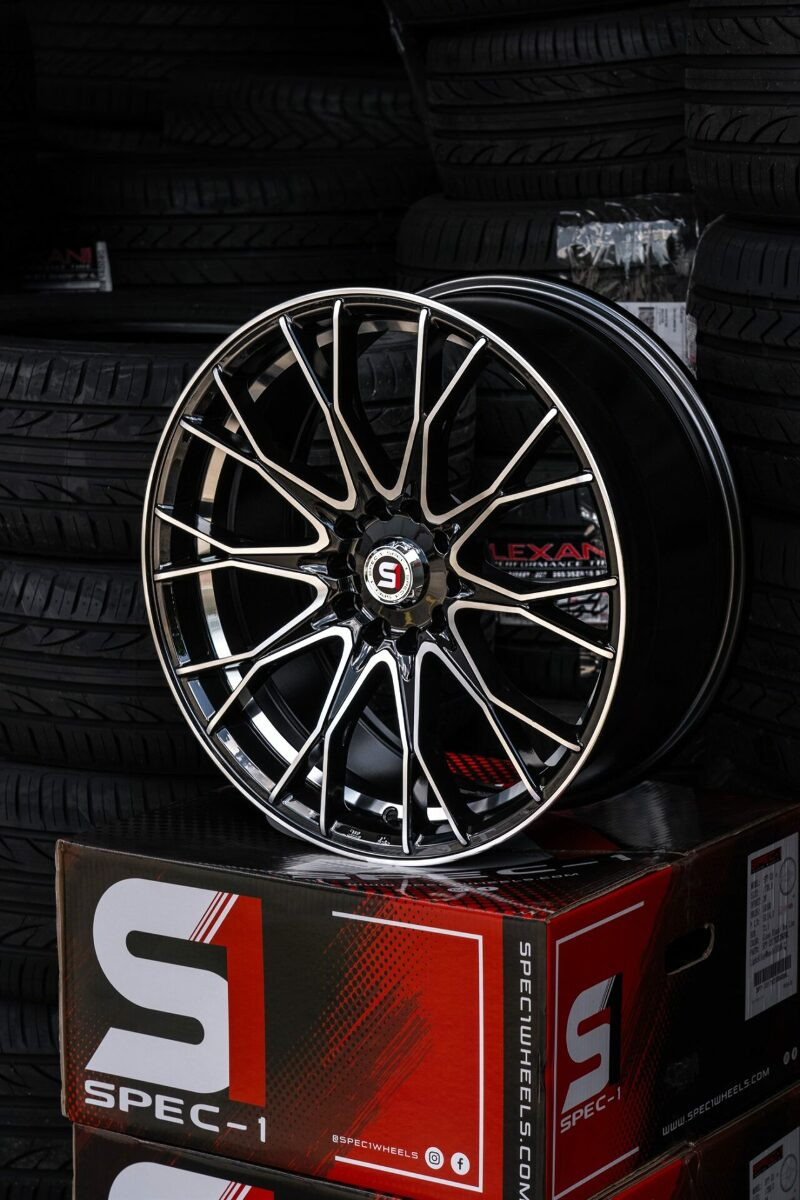 Set 4 17" Spec-1 SP-59 Gloss Black & Machined 17x7.5 Wheels 5x105 5x4.5 42mm Rim