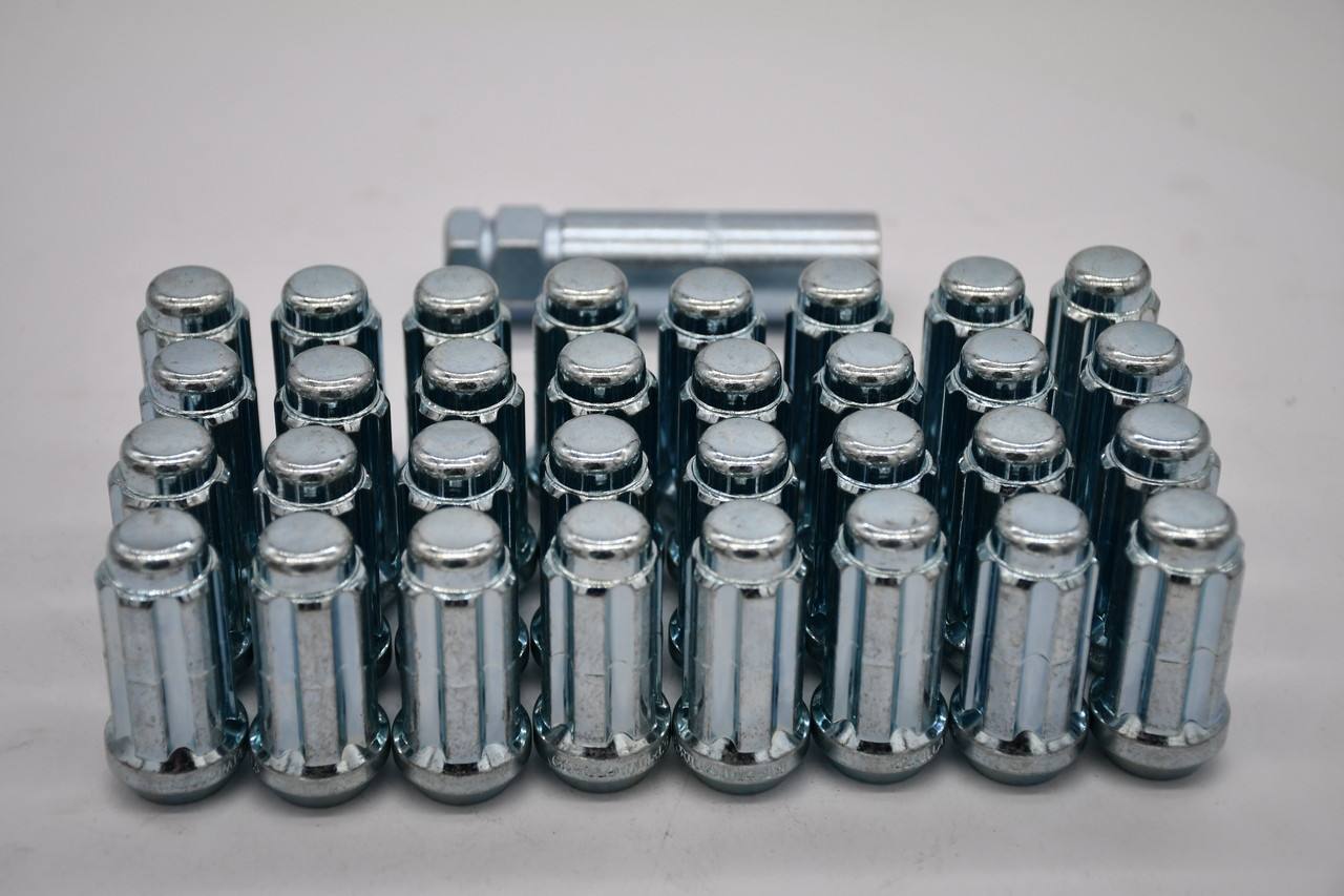 Set 24 Zinc Spline Lug Nuts 1/2" 5/6 Lug Wheel Fitment Long Kit Fits Jeep