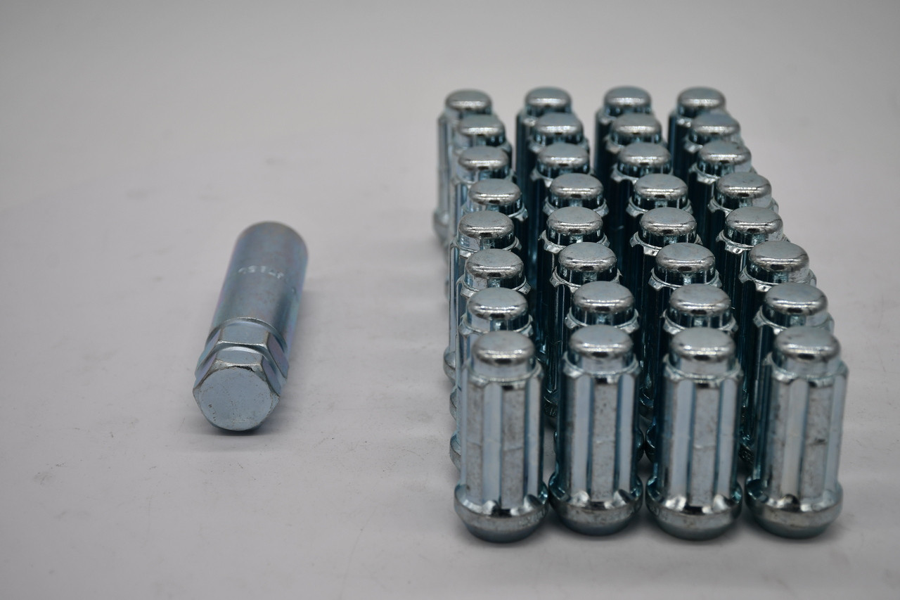 Set 24 Zinc Spline Lug Nuts 1/2" 5/6 Lug Wheel Fitment Long Kit Fits Jeep