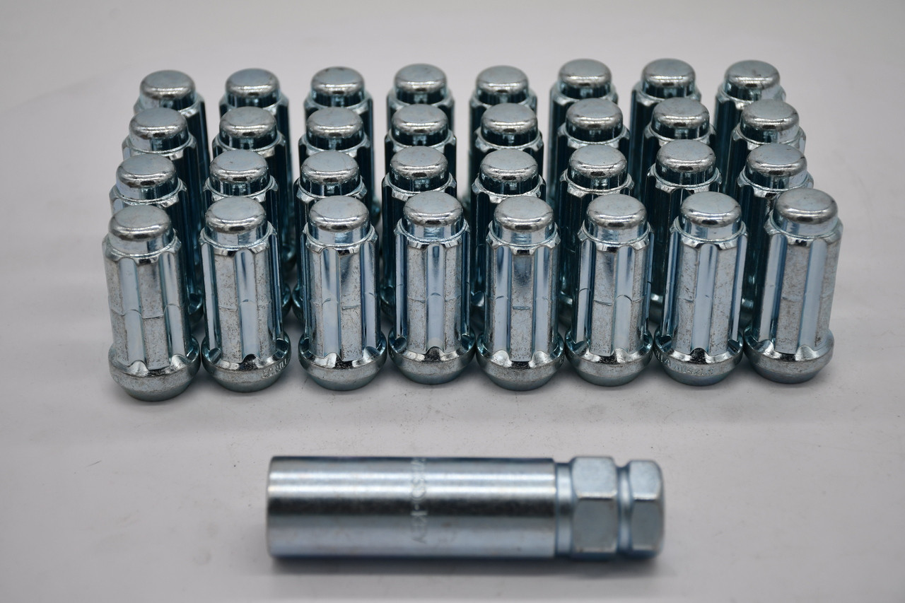 Set 24 Zinc Spline Lug Nuts 1/2" 5/6 Lug Wheel Fitment Long Kit Fits Jeep