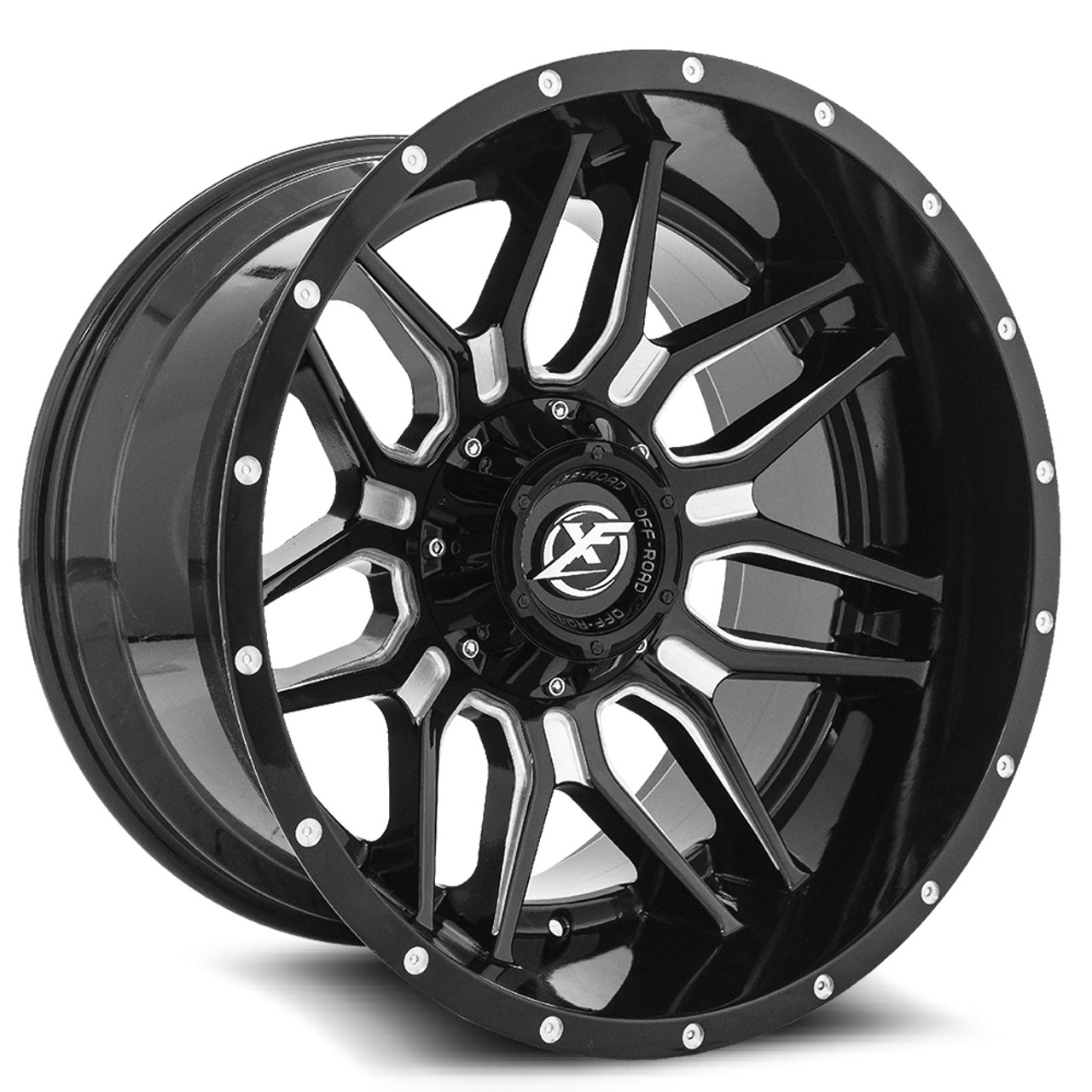 22" XF Off-Road XF-222 Gloss Black & Milled 22x12 Wheel 6x135 6x5.5 -44mm Rim