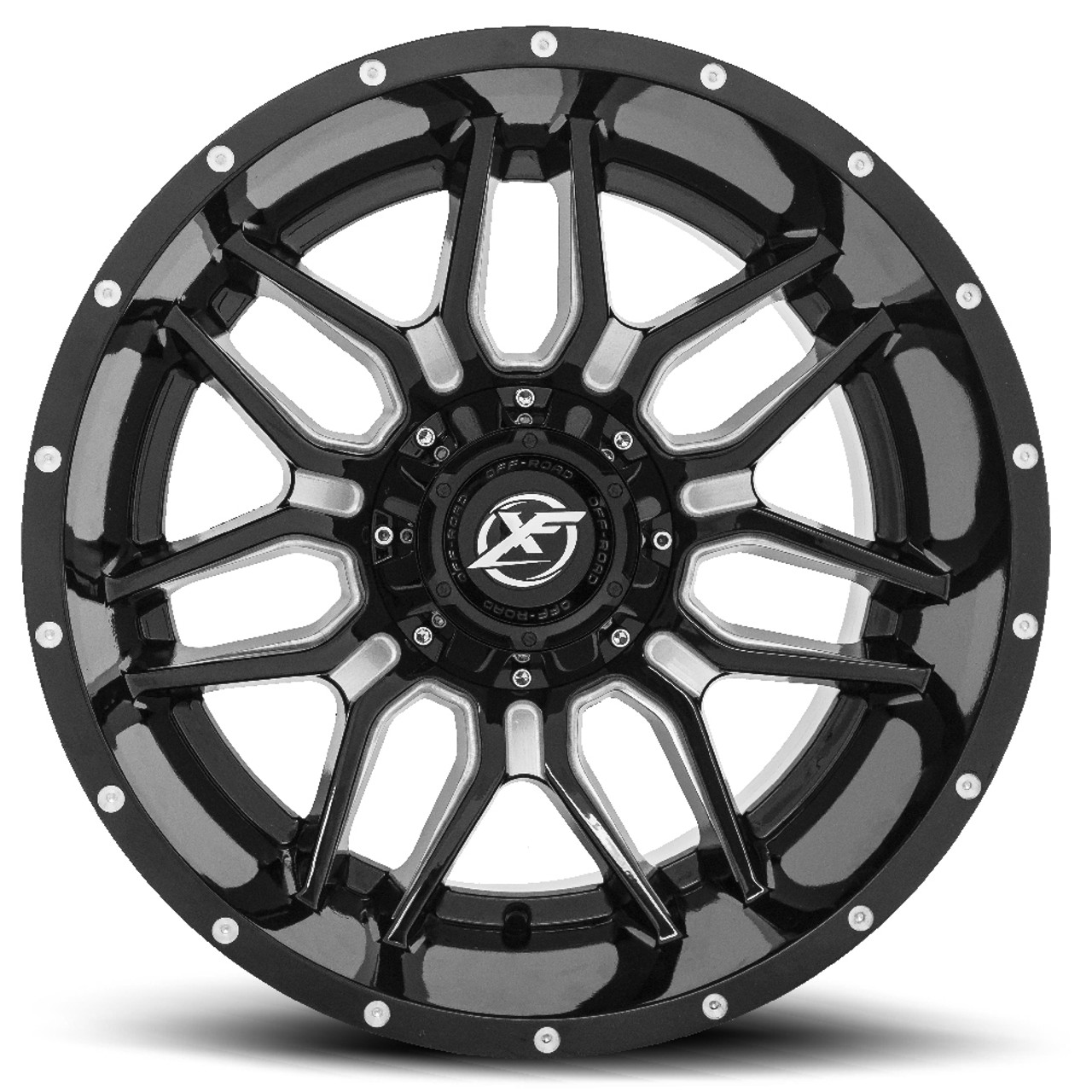 22" XF Off-Road XF-222 Gloss Black & Milled 22x12 Wheel 6x135 6x5.5 -44mm Rim