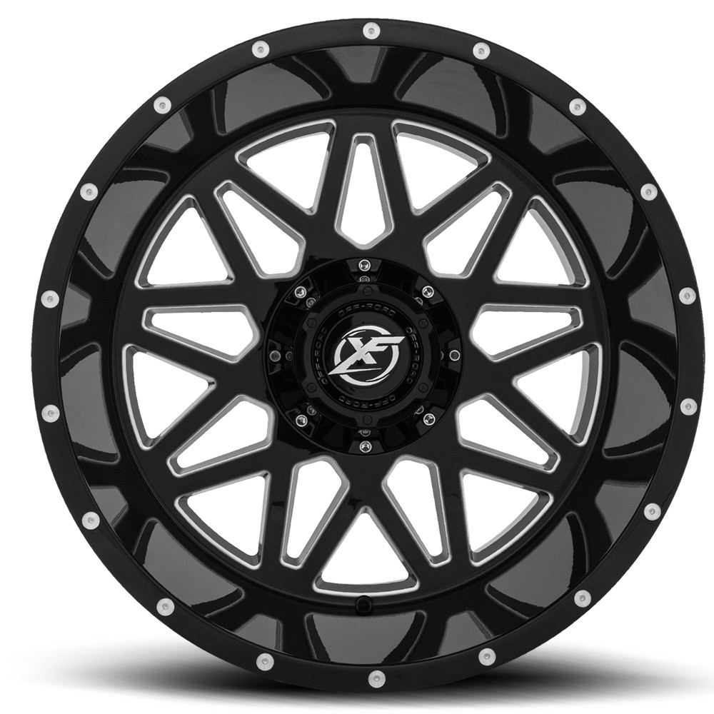 Set 4 20" XF Off-Road XF-211 Gloss Black & Milled 20x9 Wheels 5x5.5 5x150 12mm