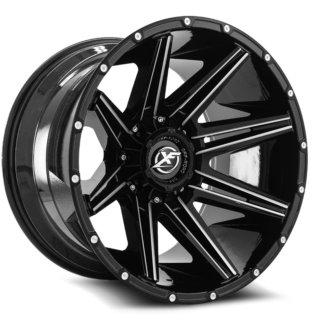 22" XF Off-Road XF-220 Gloss Black & Milled 22x12 Wheel 8x6.5 8x170 -44mm Rim