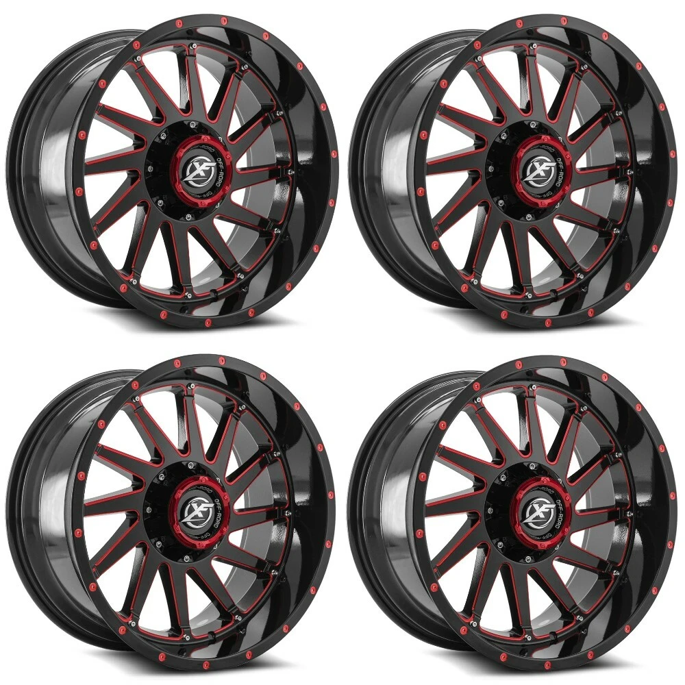 Set 4 20" XF Off-Road XF-216 Gloss Black Red Milled 20x10 Wheel 6x135 6x5.5 -12mm