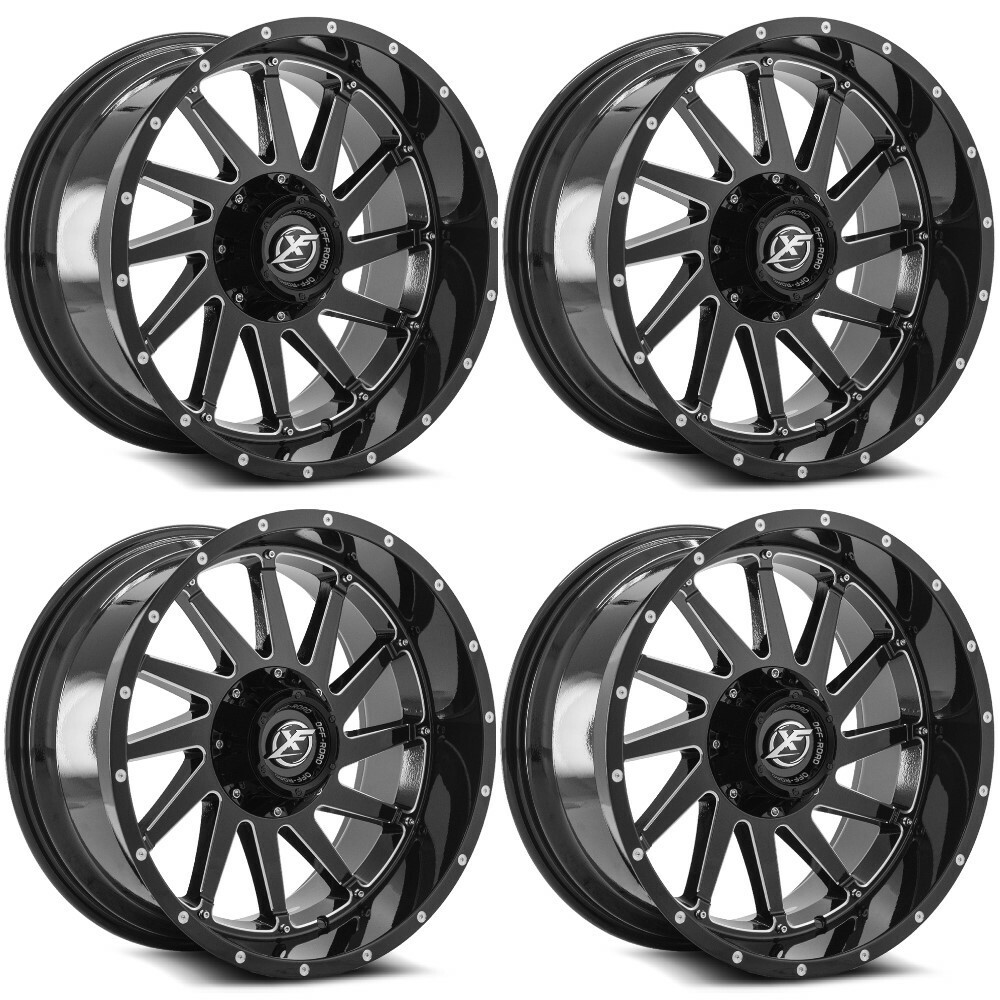 Set 4 20" XF Off-Road XF-216 Gloss Black Milled 20x9 Wheels 6x135 6x5.5 0mm Rims