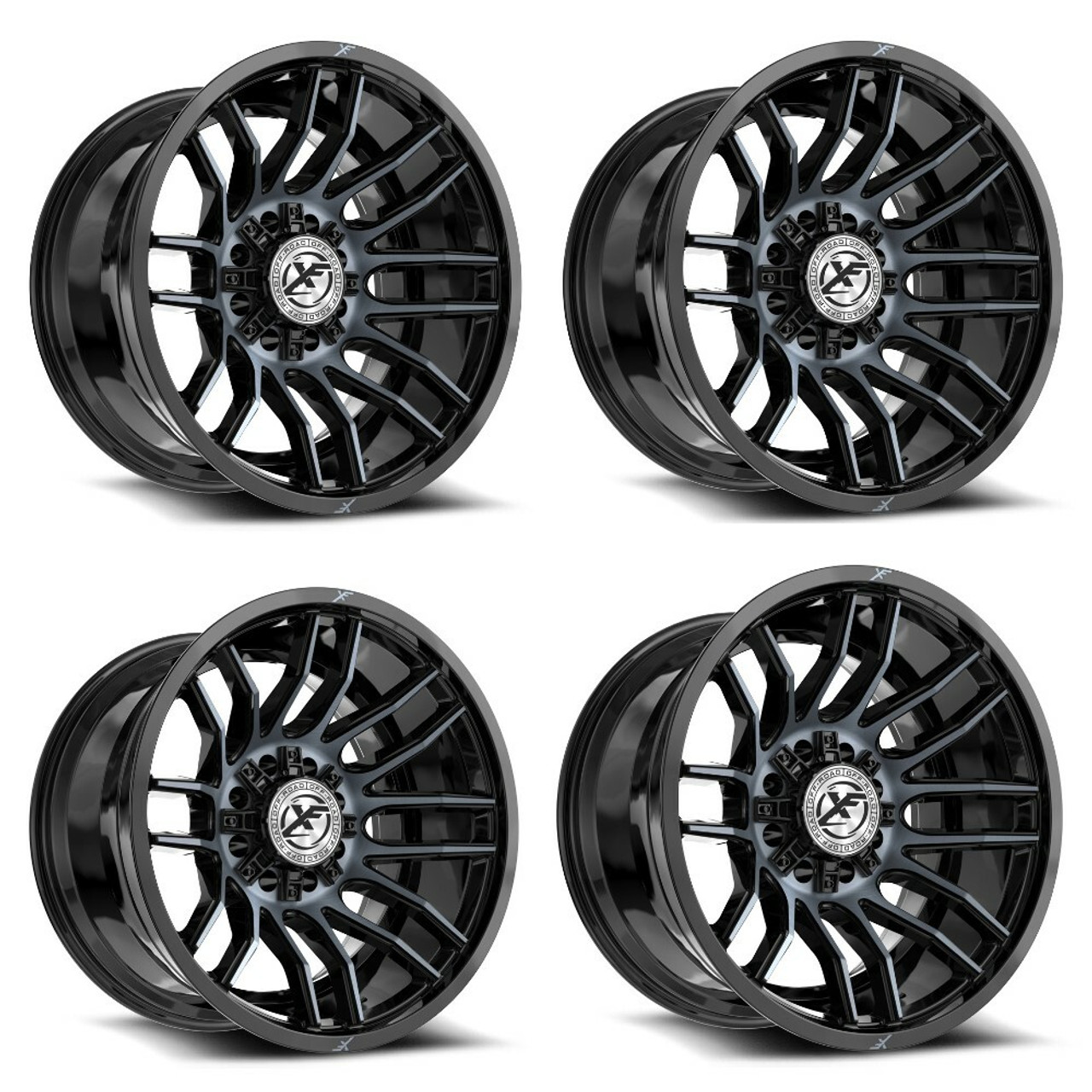 Set 4 20" XF Off-Road XF-232 Black & Machined Titanium 20x10 Wheels 8x6.5 8x170 -24mm