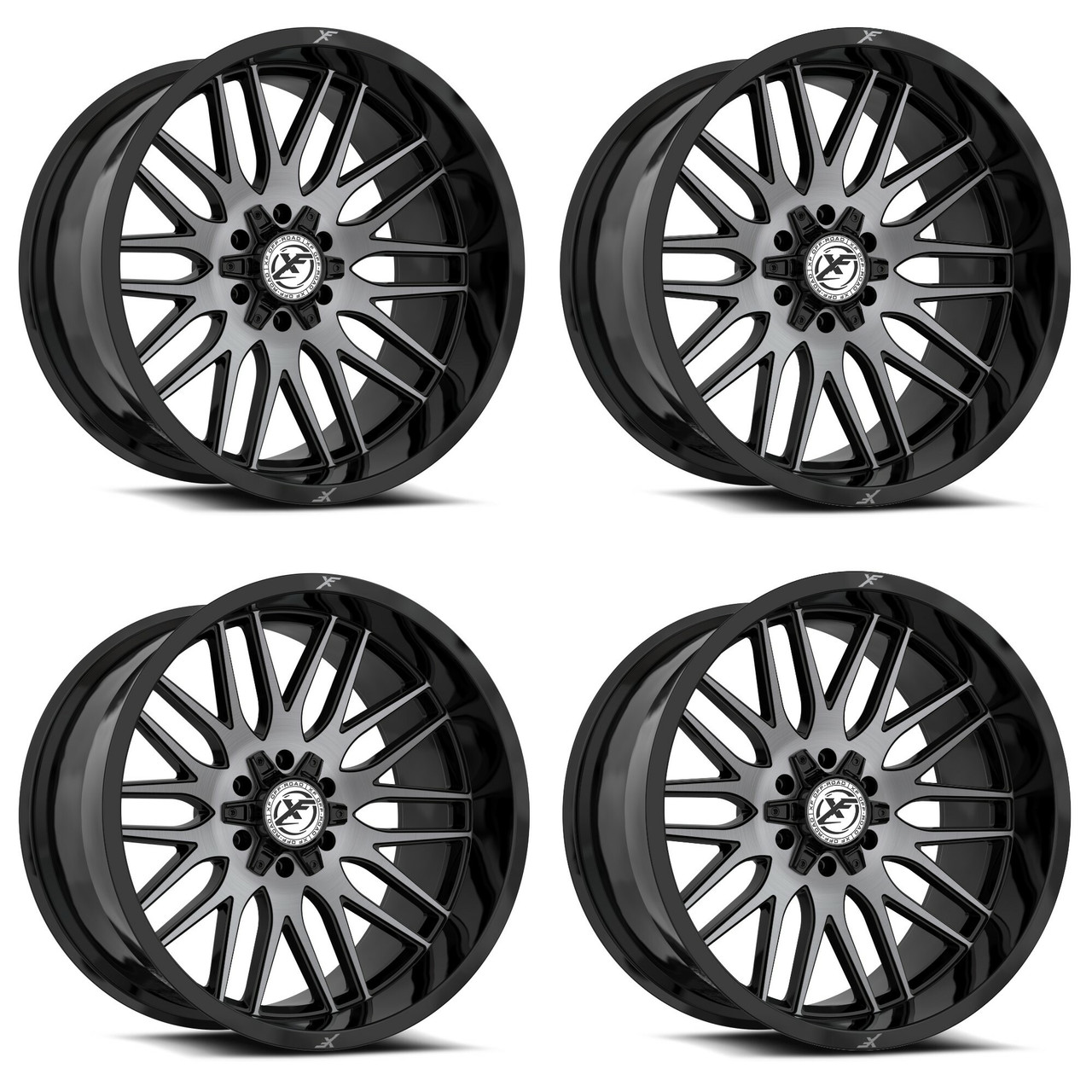 Set 4 20" XF Off-Road XF-240 Black & Brushed DDT 20x10 Wheels 6x135 6x5.5 -12mm