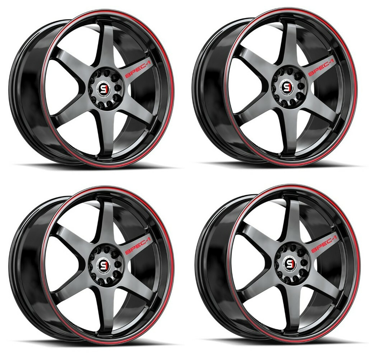 Set 4 20" Spec-1 SPT-33 Gloss Black & Red Line 20x9 Wheels 5x4.5 5x120 38mm Rims