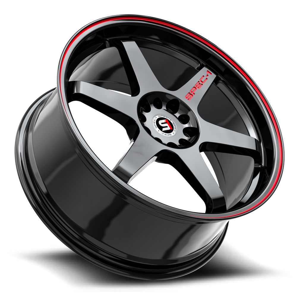 Set 4 17" Spec-1 SPT-33 Gloss Black & Red Line 17x8 Wheels 4x100 4x4.5 38mm Rims