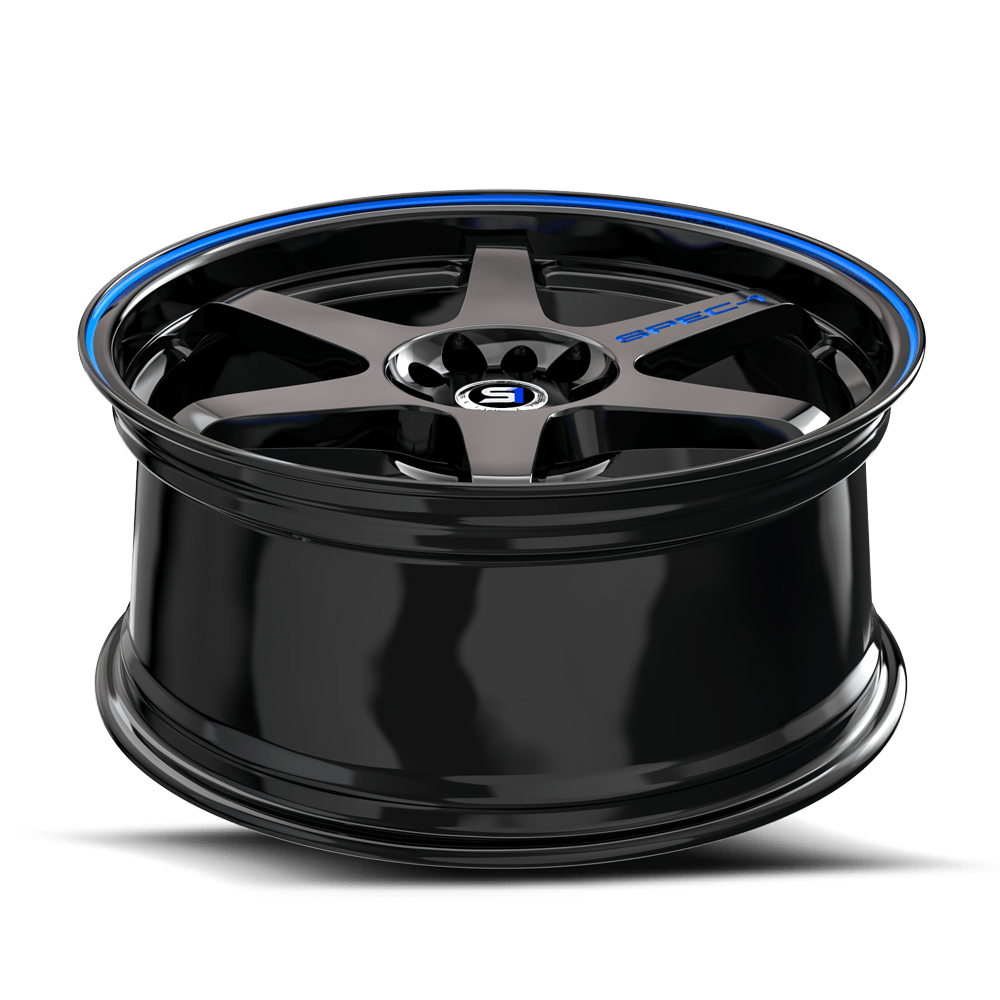 Set 4 20" Spec-1 SPT-33 Gloss Black & Blue Line 20x9 Wheels 5x112 5x4.5 38mm Rim