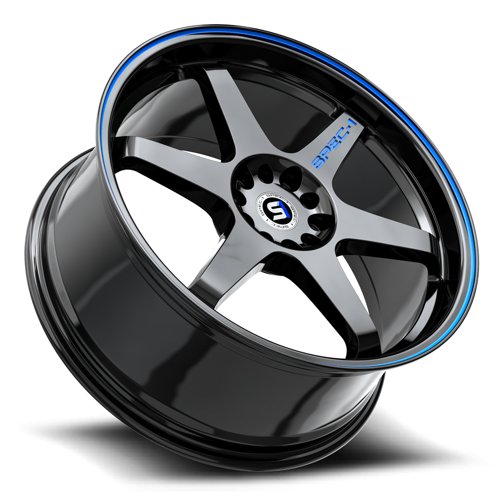 Set 4 20" Spec-1 SPT-33 Gloss Black & Blue Line 20x9 Wheels 5x100 5x4.5 38mm Rim