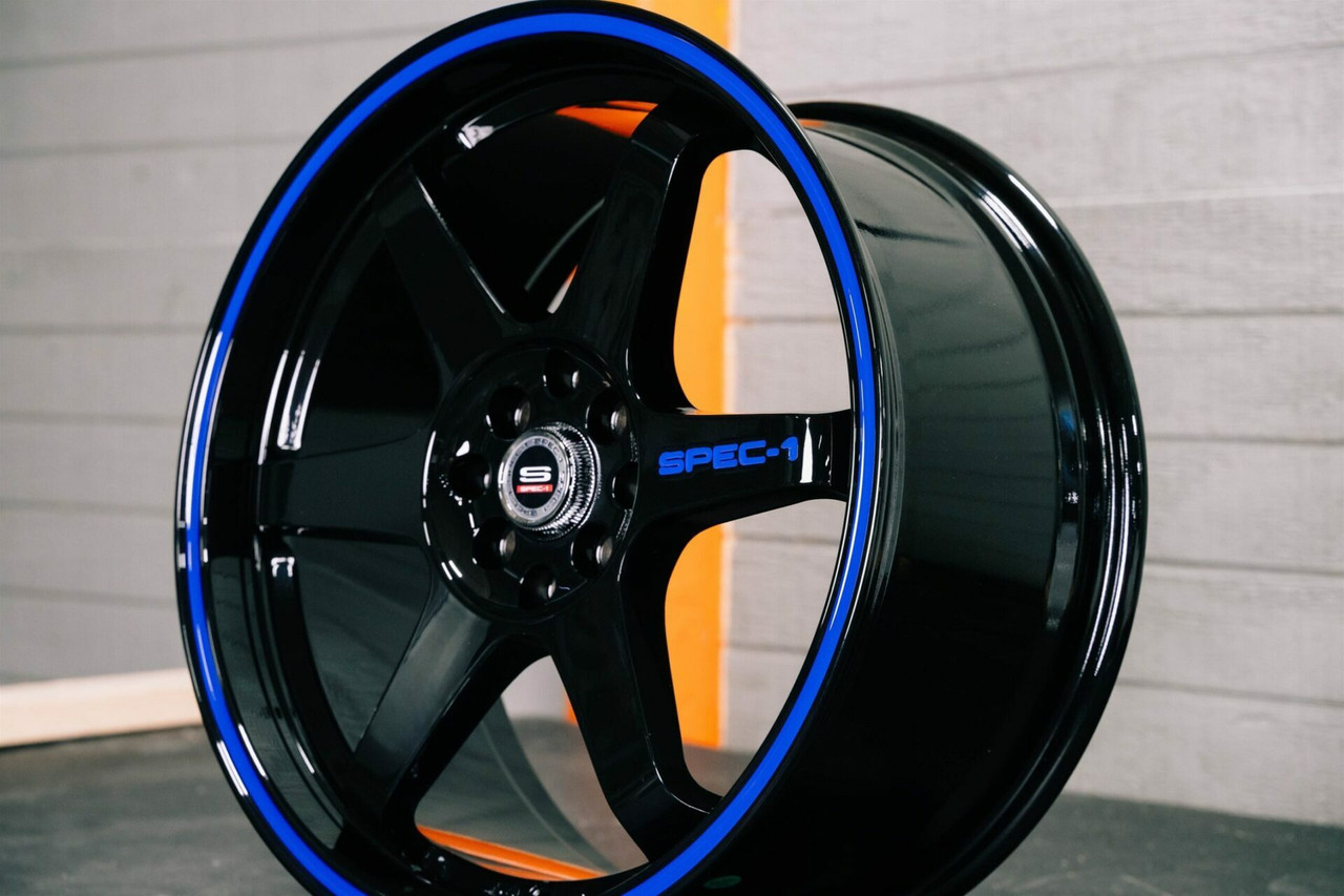 17" Spec-1 SPT-33 Gloss Black & Blue Line 17x8 Wheel 5x112 5x4.5 38mm Rim