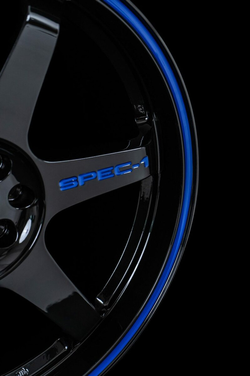 17" Spec-1 SPT-33 Gloss Black & Blue Line 17x8 Wheel 5x112 5x4.5 38mm Rim