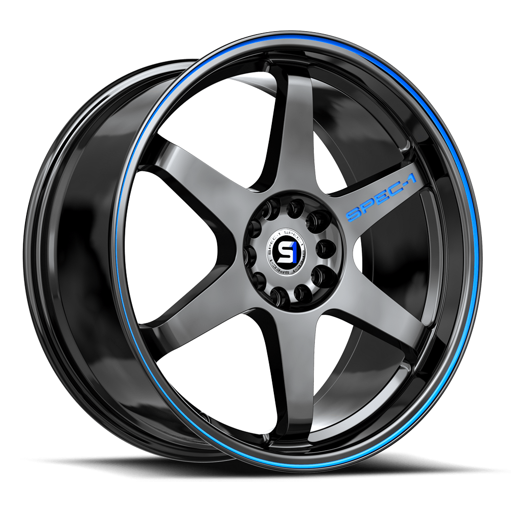 17" Spec-1 SPT-33 Gloss Black & Blue Line 17x8 Wheel 5x105 5x4.5 38mm Rim
