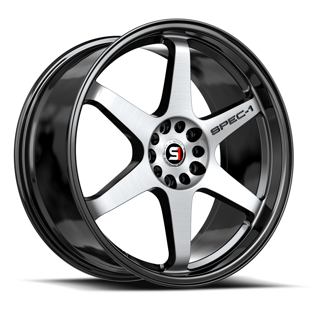17" Spec-1 SPT-33 Gloss Black & Machined 17x8 Wheel 5x108 5x4.5 38mm Rim