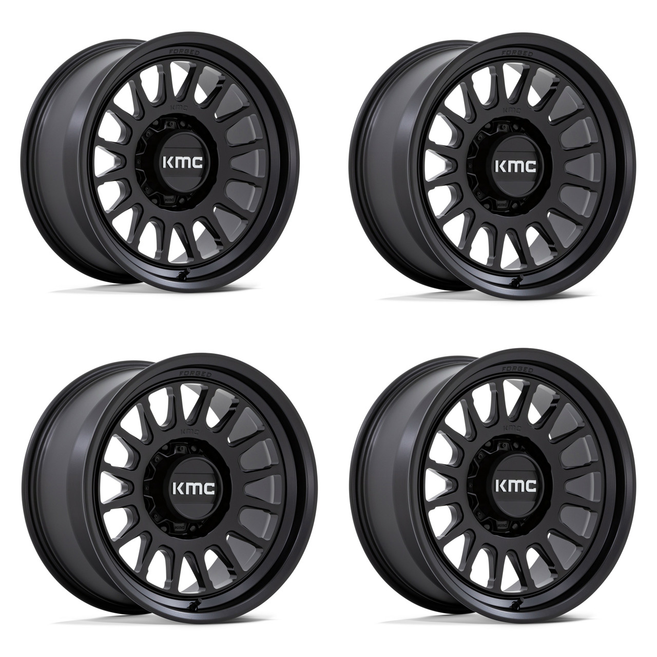 Set 4 18" KMC KM452 Impact Forged Monoblock Satin Black 18x9 Wheels 8x170 0mm