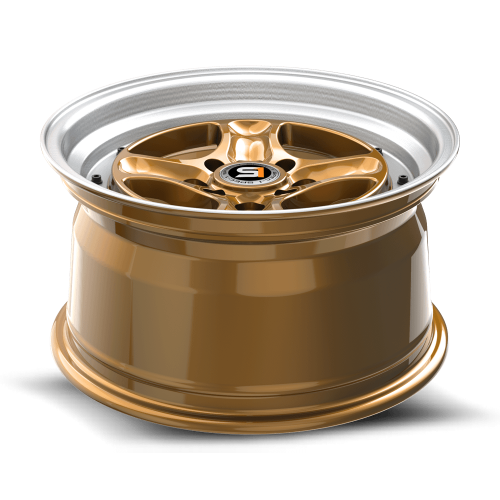 Set 4 15" Spec-1 SPT-35 Gold & Machined Lip 15x8 Wheels 4x100 4x4.5 25mm Rims