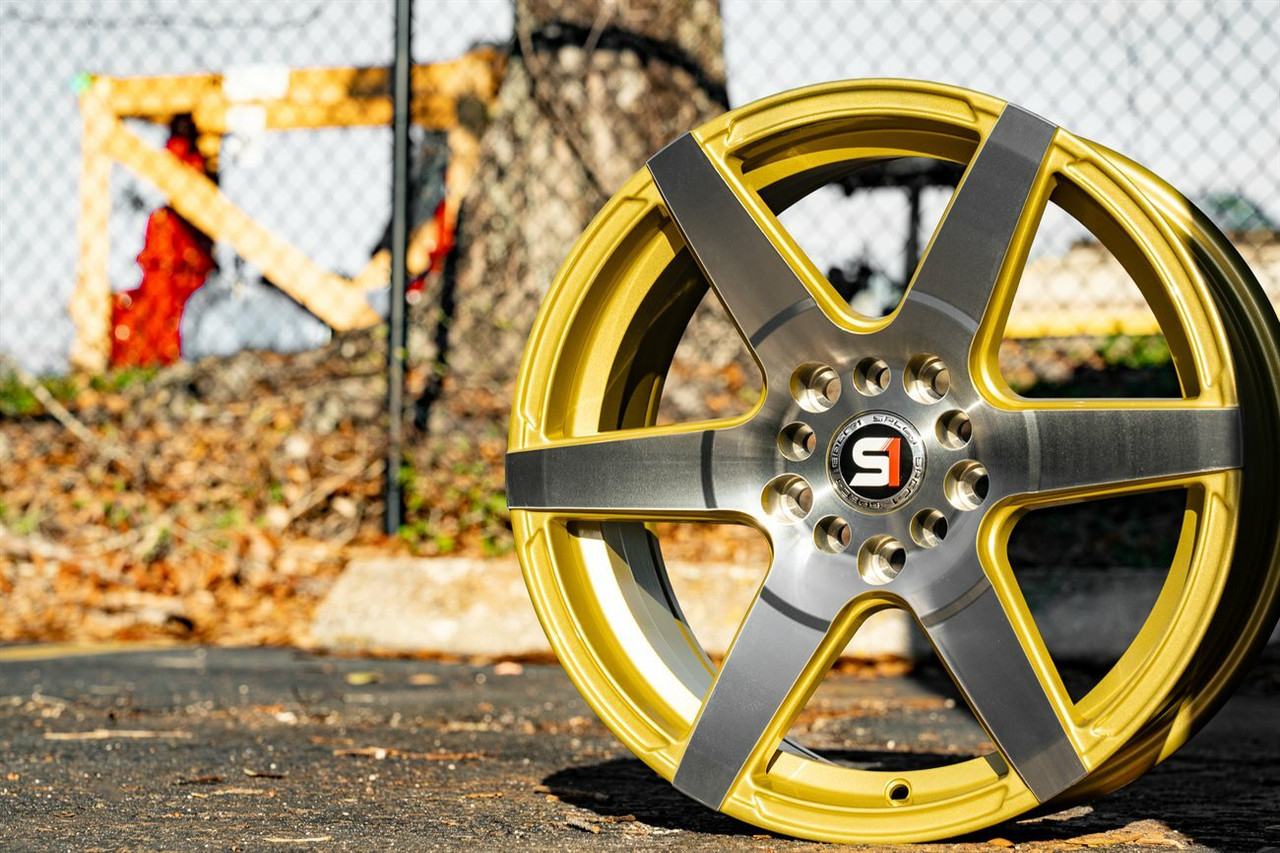 Set 4 16" Spec-1 SPT-34 Gold & Machined 16x7 Wheels 5x100 5x4.5 30mm Rims