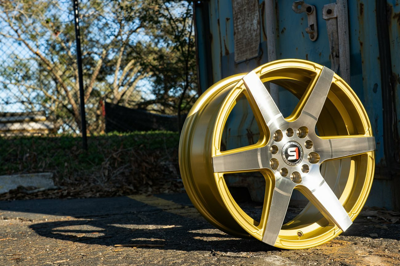 Set 4 16" Spec-1 SPT-34 Gold & Machined 16x7 Wheels 5x100 5x4.5 30mm Rims