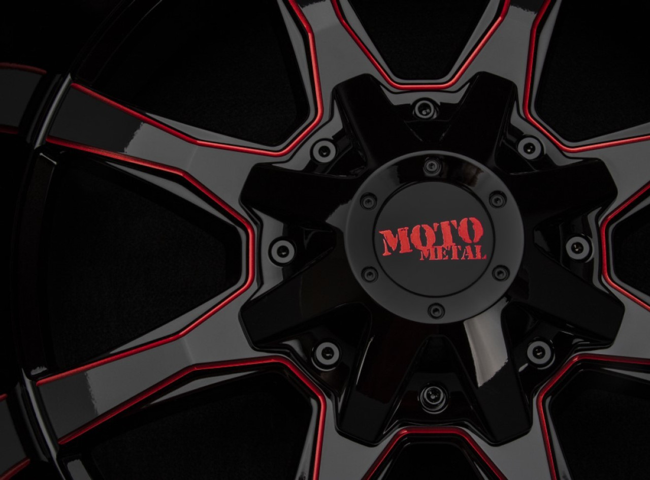 Moto Metal MO970 20x10 5x5 5x5.5 Black Milled Red Moto Metal On Wheel 20" -18mm