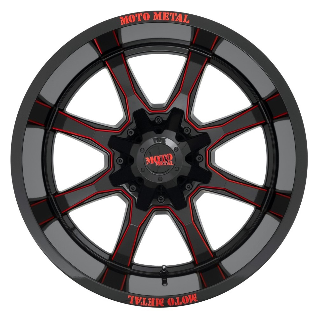 Moto Metal MO970 20x10 5x5 5x5.5 Black Milled Red Moto Metal On Wheel 20" -18mm
