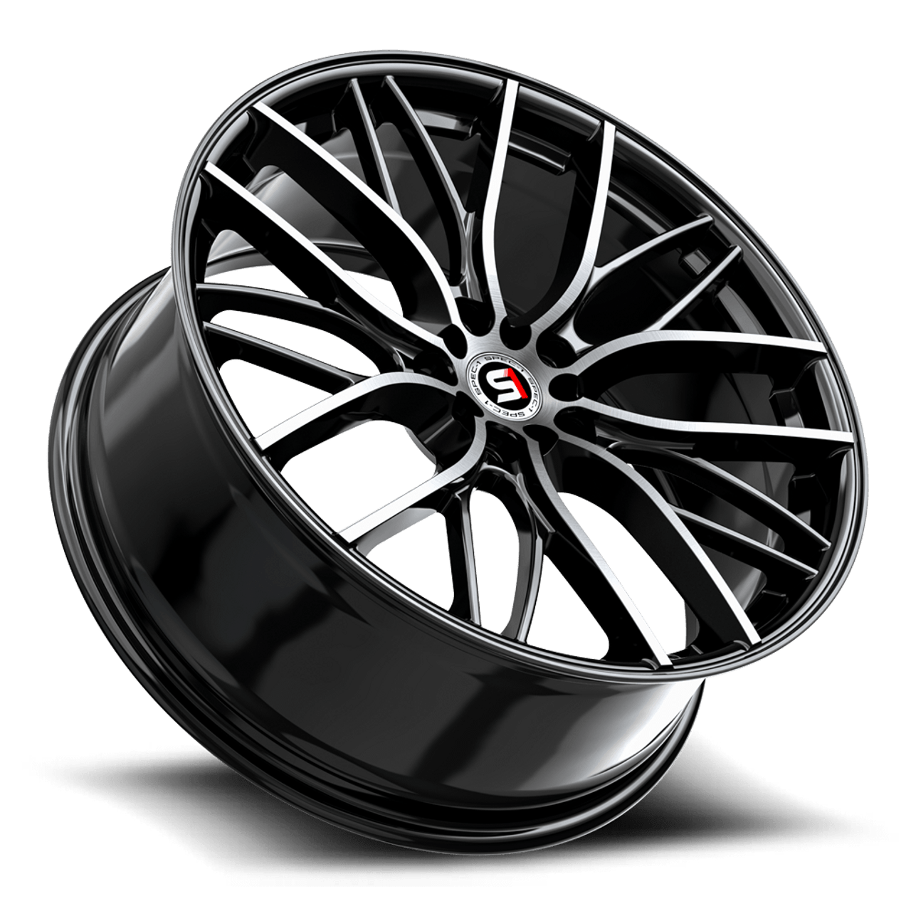 17" Spec-1 SP-61 Gloss Black & Machined 17x8 Wheel 5x112 5x4.5 42mm Rim