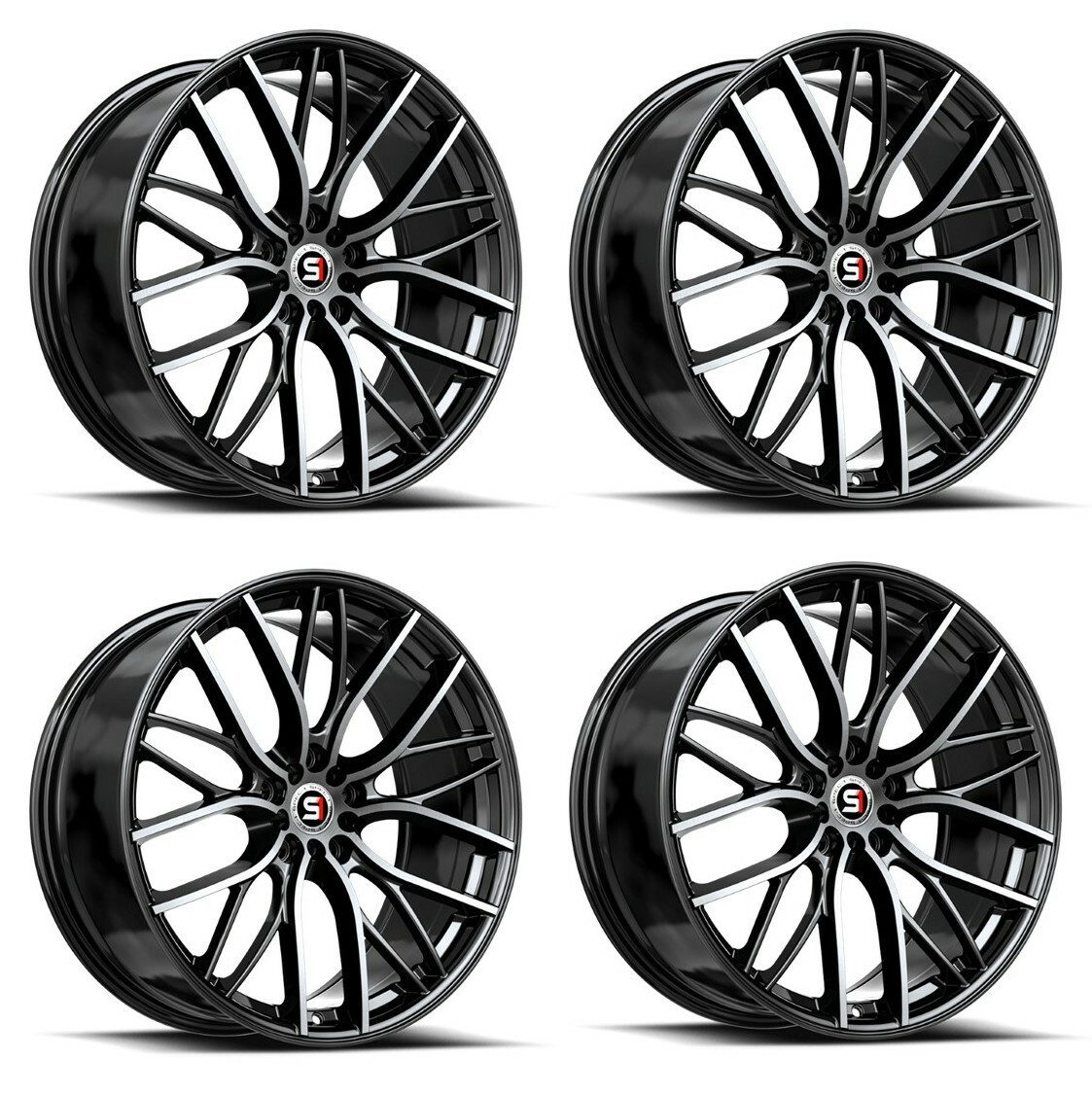 Set 4 18" Spec-1 SP-61 Gloss Black & Machined 18x8 Wheels 5x100 5x4.5 38mm Rims