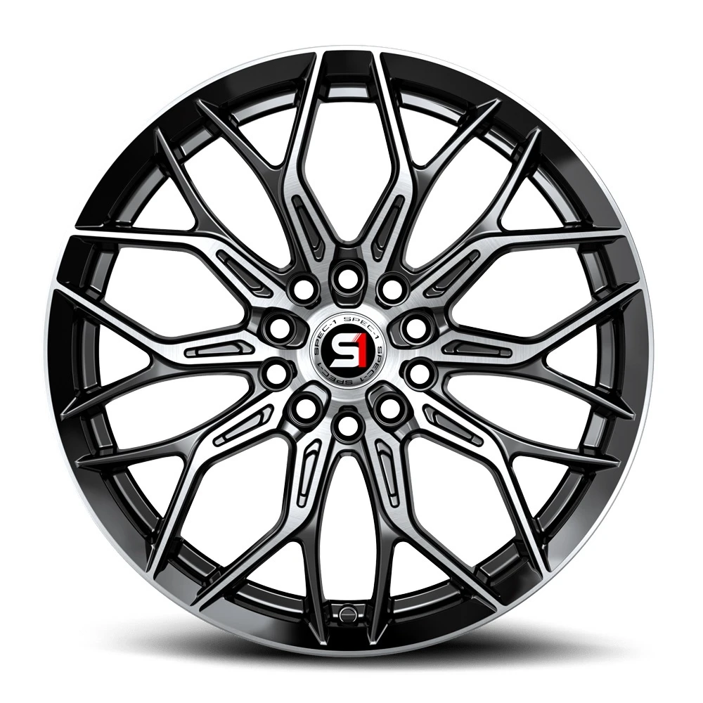 18" Spec-1 SP-57 Gloss Black & Machined 18x8 Wheel 5x4.5 5x120 38mm Rim