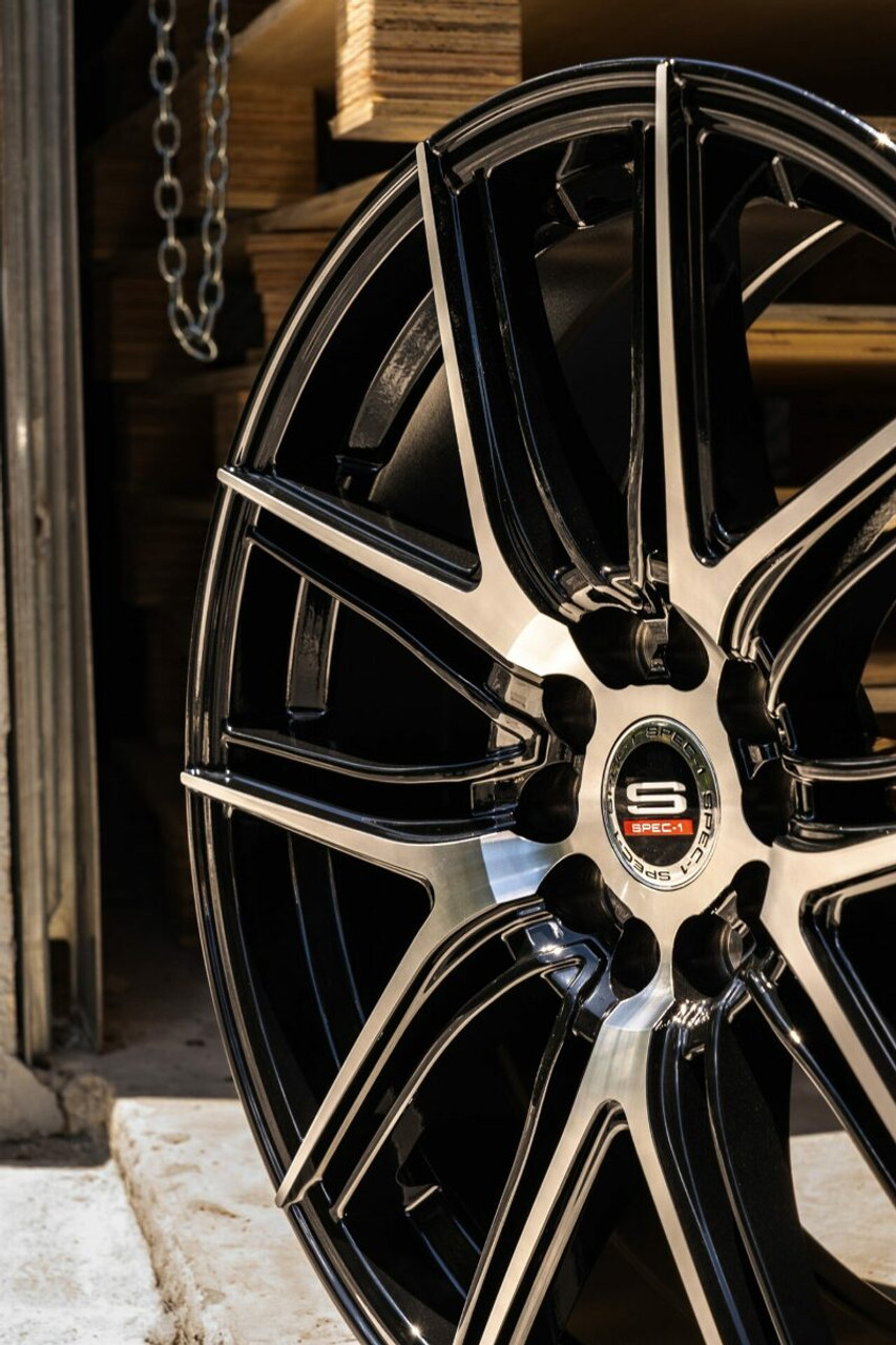 20" Spec-1 SP-56 Gloss Black & Machined 20x8.5 Wheel 5x100 5x4.5 38mm Rim