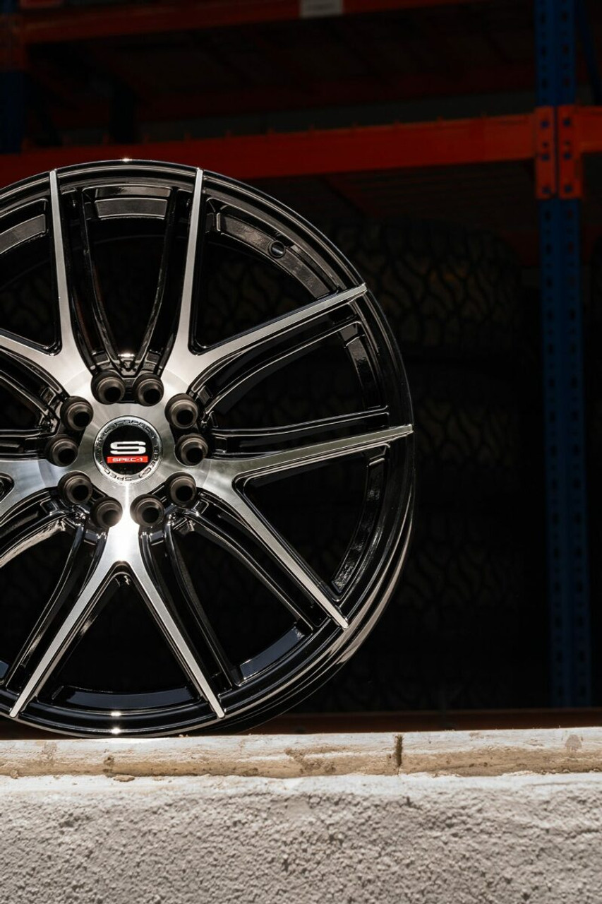 20" Spec-1 SP-56 Gloss Black & Machined 20x8.5 Wheel 5x100 5x4.5 38mm Rim