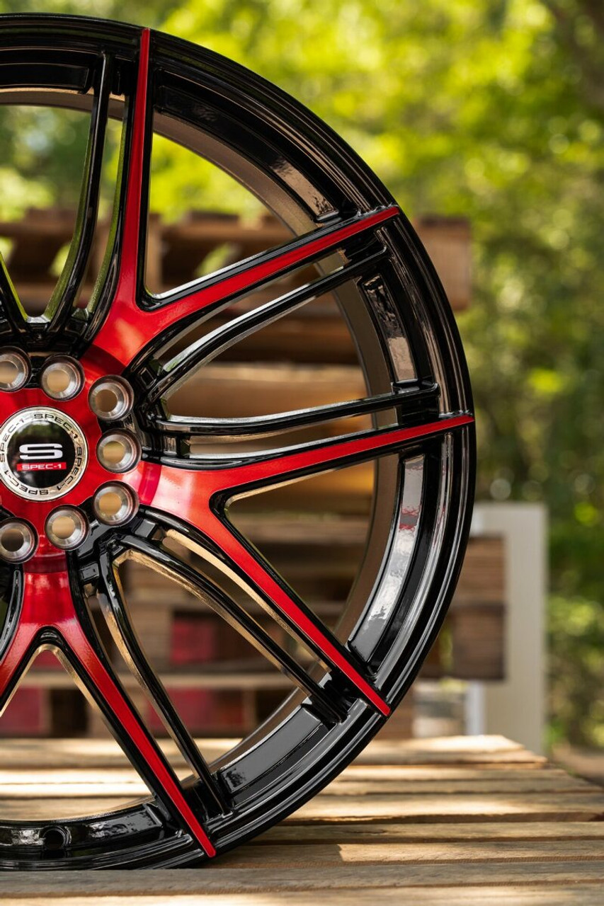20" Spec-1 SP-56 Gloss Black & Red Machined 20x8.5 Wheel 5x100 5x4.5 38mm Rim