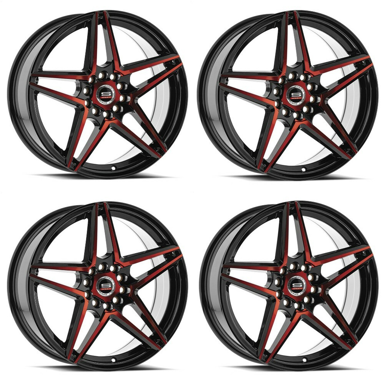 Set 4 20" Spec-1 SP-54 Gloss Black & Red Machined 20x8.5 Wheels 5x100 5x4.5 38mm