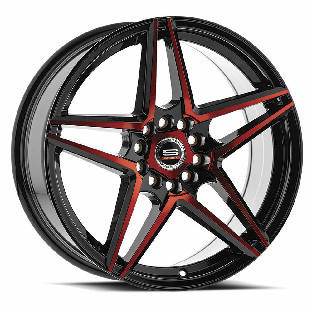 Set 4 20" Spec-1 SP-54 Gloss Black & Red Machined 20x8.5 Wheels 5x100 5x4.5 38mm
