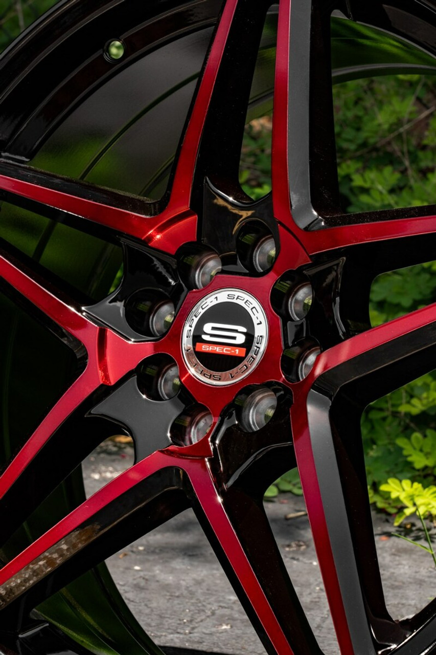 18" Spec-1 SP-54 Gloss Black & Red Machined 18x8 Wheel 4x100 4x4.5 38mm Rim