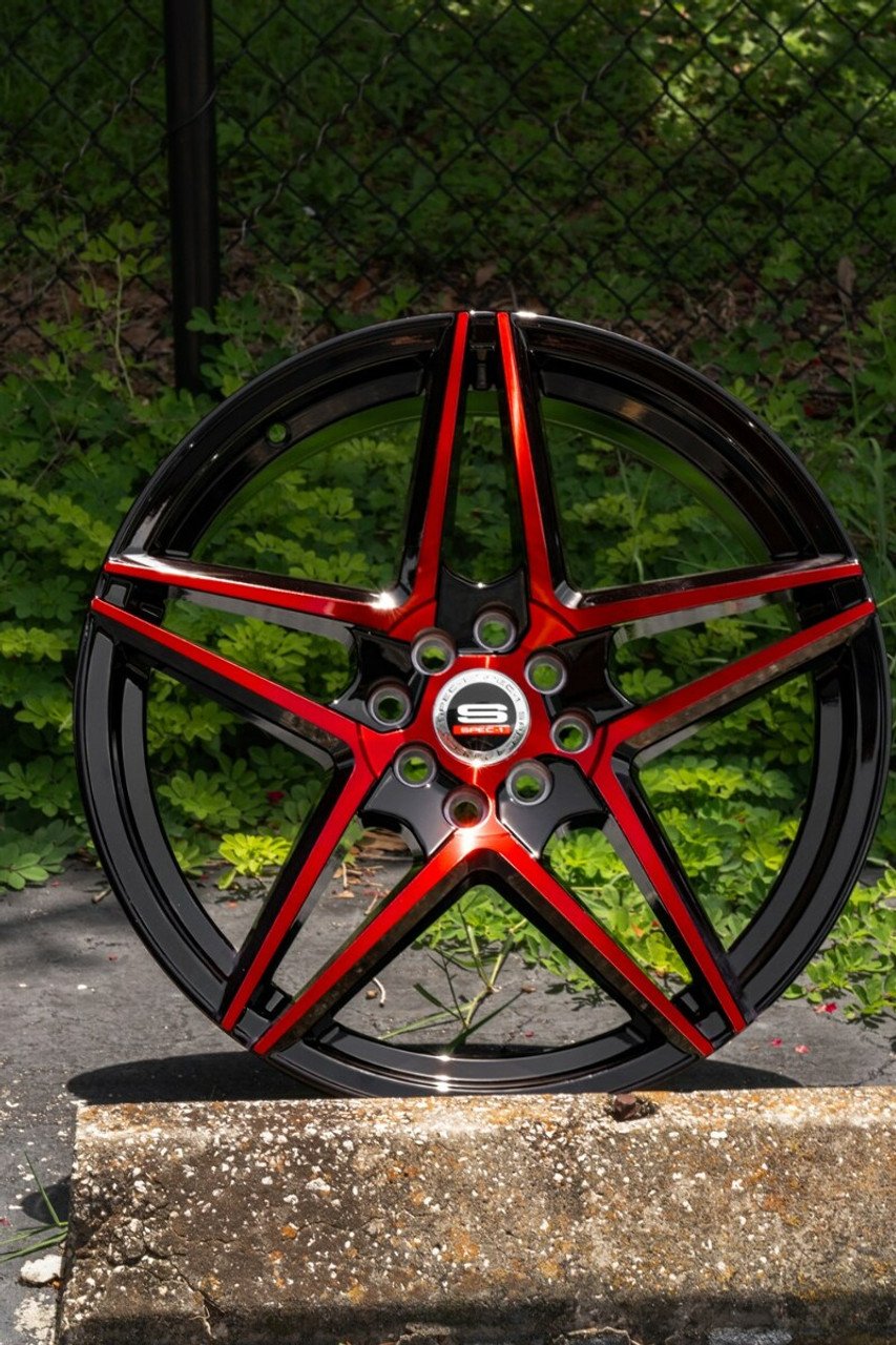 18" Spec-1 SP-54 Gloss Black & Red Machined 18x8 Wheel 4x100 4x4.5 38mm Rim