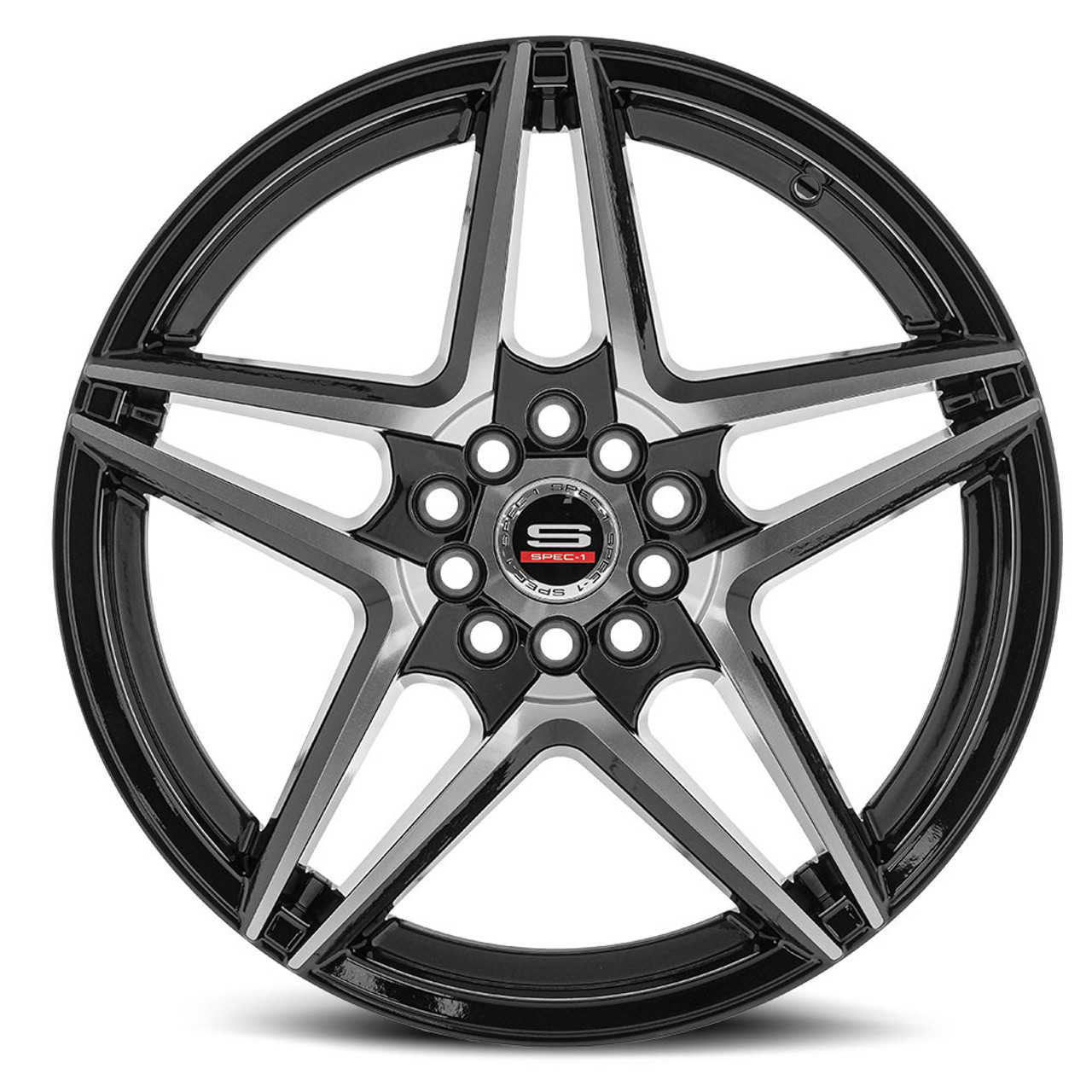18" Spec-1 SP-54 Gloss Black & Machined 18x8 Wheel 4x100 4x4.5 38mm Rim