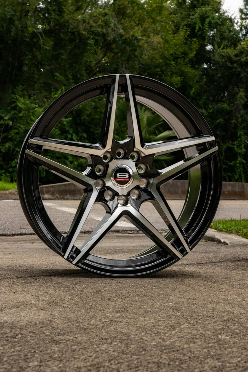 18" Spec-1 SP-54 Gloss Black & Machined 18x8 Wheel 4x100 4x4.5 38mm Rim
