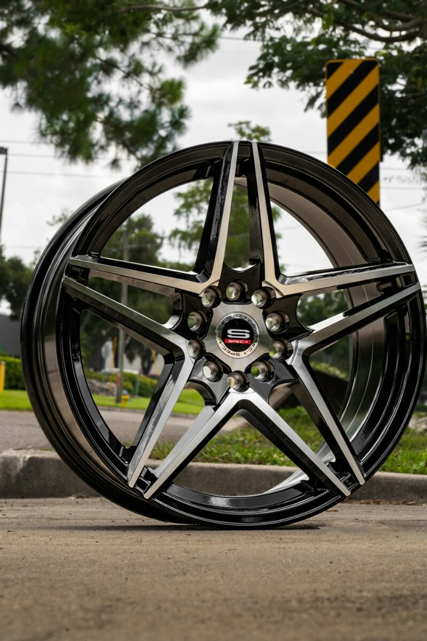 17" Spec-1 SP-54 Gloss Black & Machined 17x7.5 Wheel 5x100 5x4.5 42mm Rim