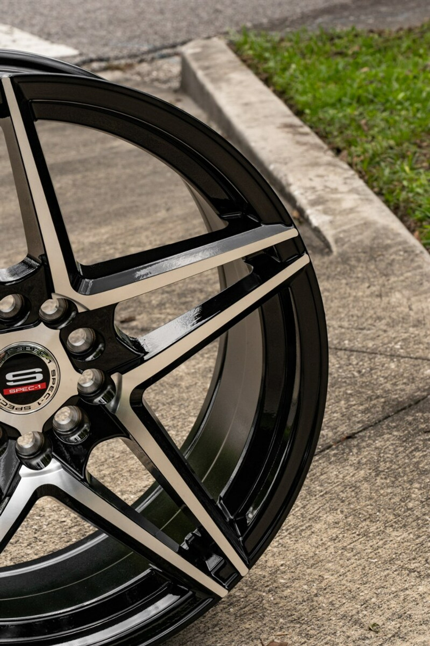 17" Spec-1 SP-54 Gloss Black & Machined 17x7.5 Wheel 5x100 5x4.5 42mm Rim