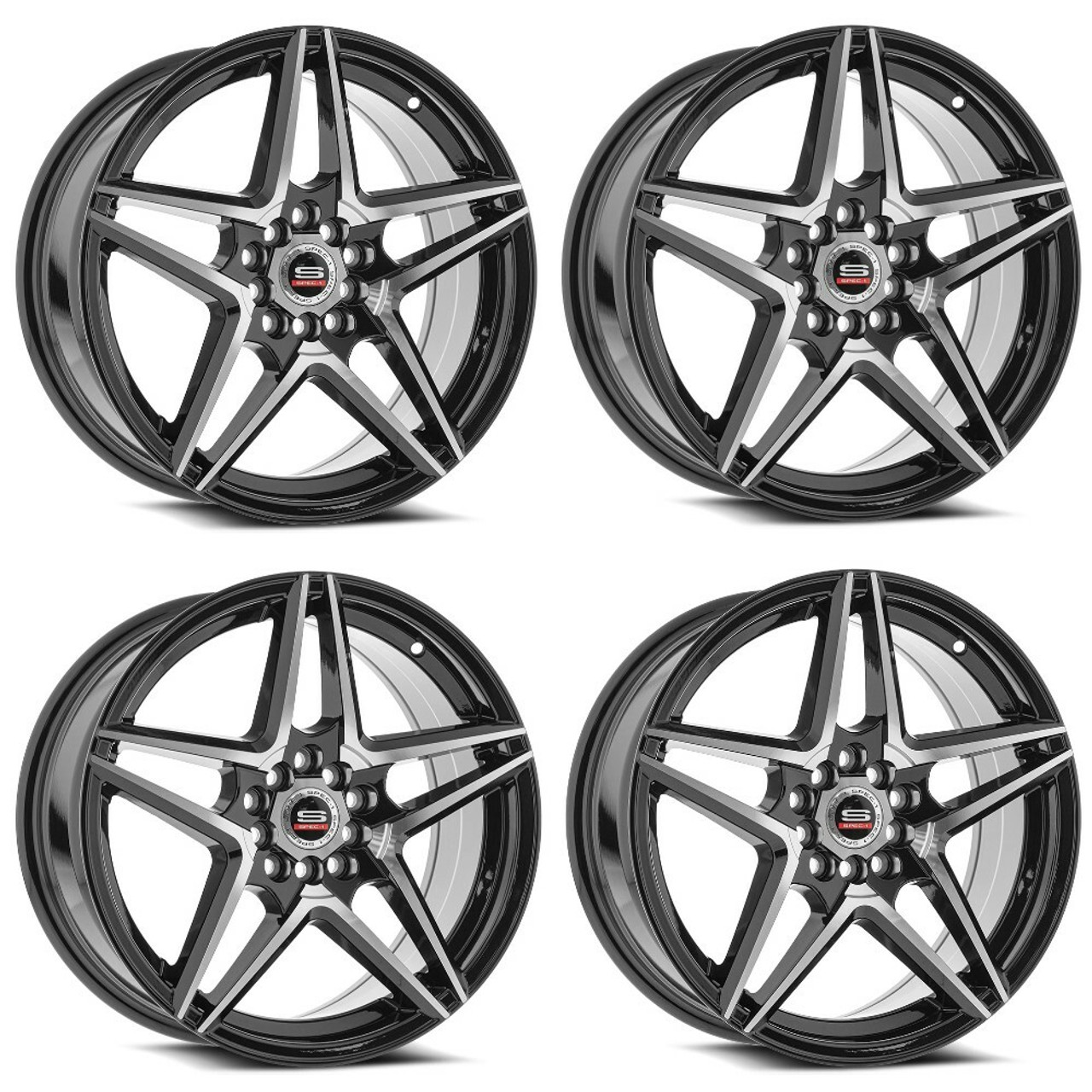 Set 4 17" Spec-1 SP-54 Gloss Black & Machined 17x7.5 Wheels 5x100 5x4.5 42mm Rims