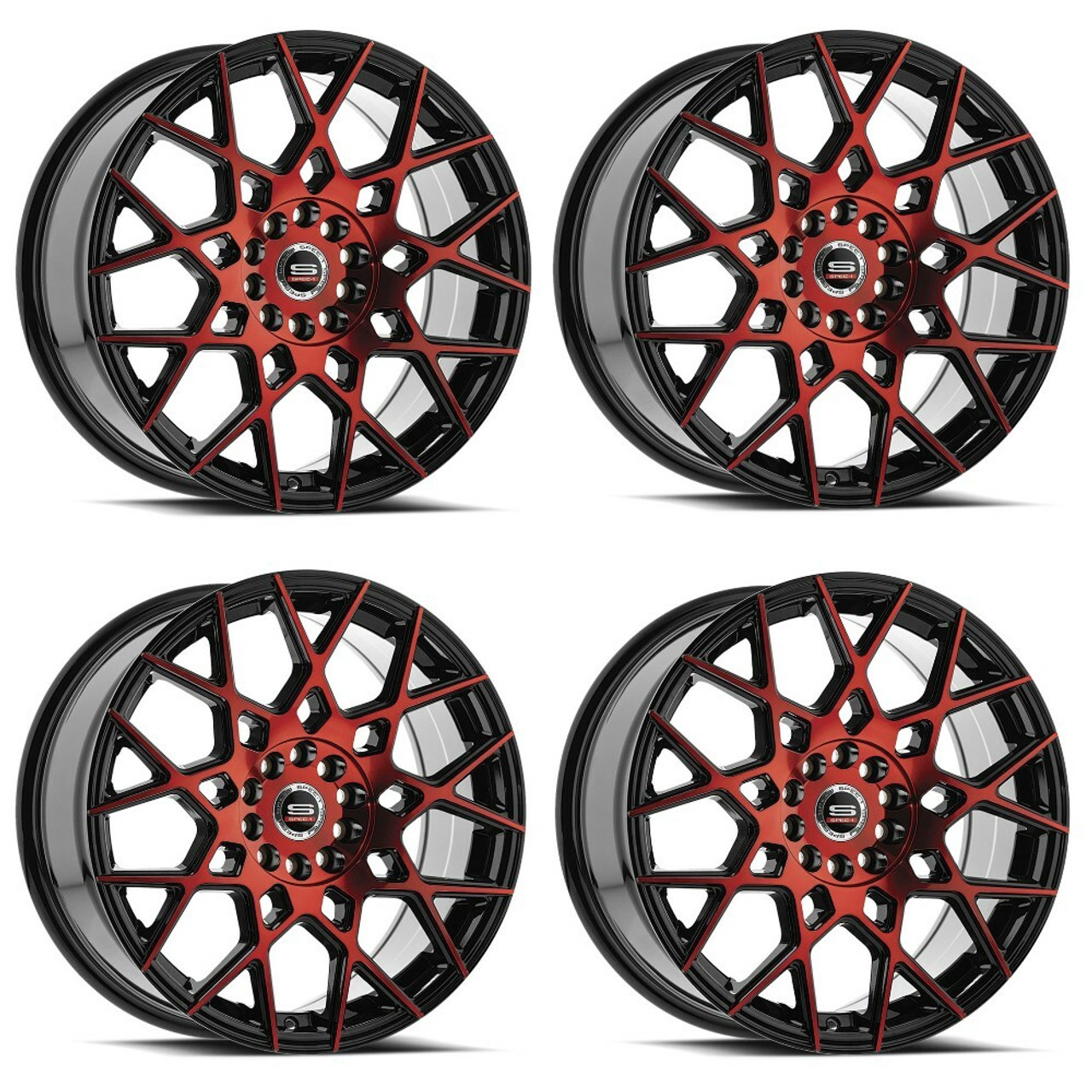 Set 4 17" Spec-1 SP-52 Gloss Black & Red Machined 17x7.5 Wheels 4x100 4x4.5 42mm