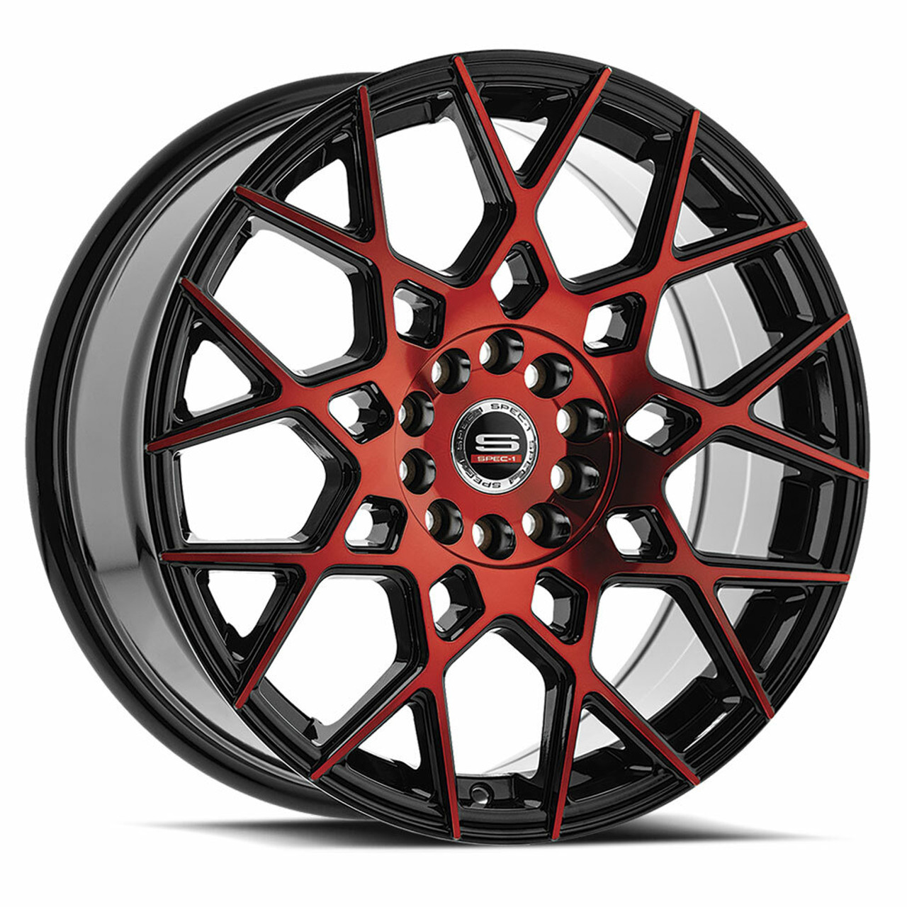 Set 4 17" Spec-1 SP-52 Gloss Black & Red Machined 17x7.5 Wheels 4x100 4x4.5 42mm