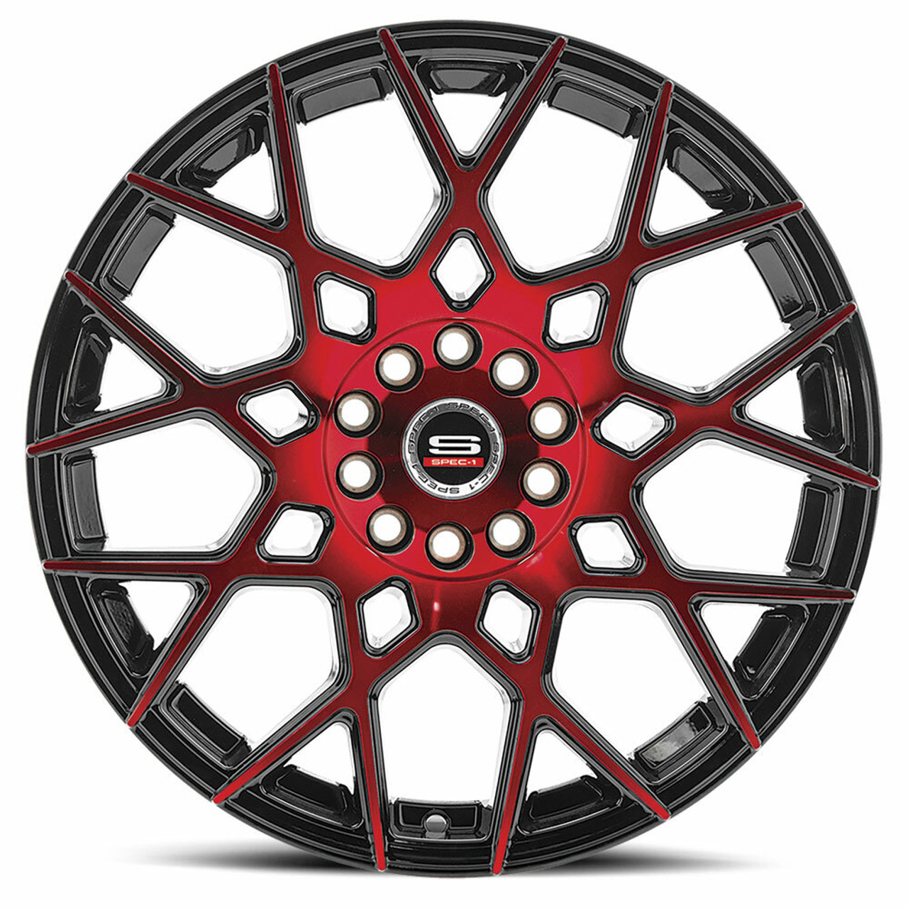 Set 4 17" Spec-1 SP-52 Gloss Black & Red Machined 17x7.5 Wheels 4x100 4x4.5 42mm