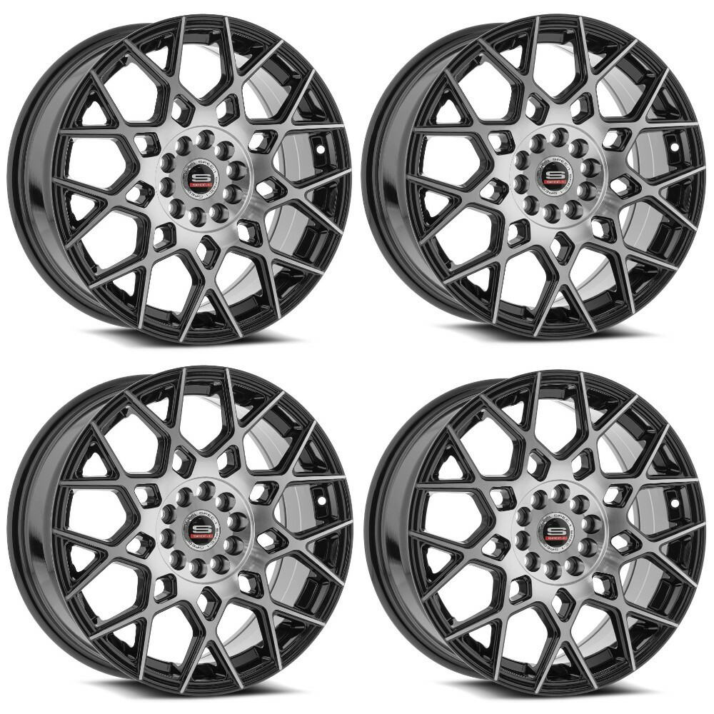 Set 4 18" Spec-1 SP-52 Gloss Black & Machined 18x8 Wheels 4x100 4x4.5 38mm Rims