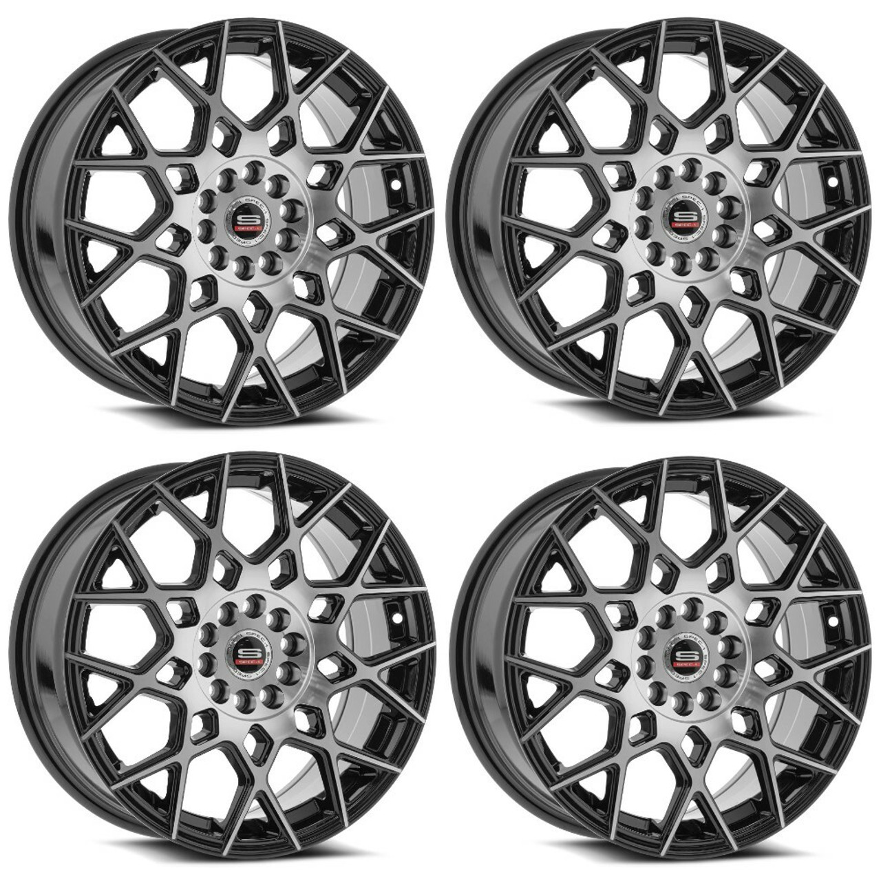 Set 4 20" Spec-1 SP-52 Gloss Black & Machined 20x8.5 Wheels 5x100 5x4.5 38mm Rims