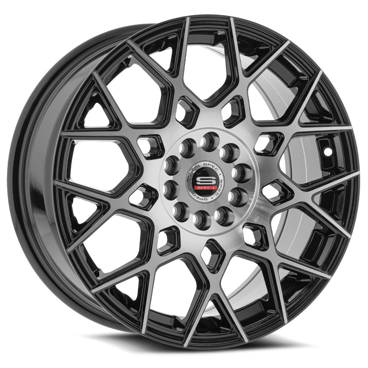 Set 4 20" Spec-1 SP-52 Gloss Black & Machined 20x8.5 Wheels 5x100 5x4.5 38mm Rims
