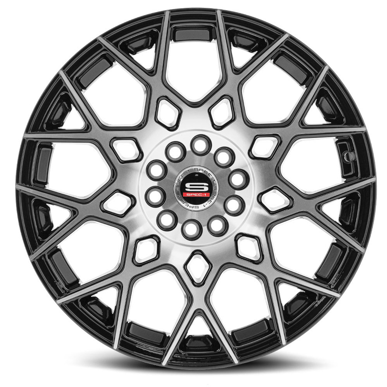 Set 4 20" Spec-1 SP-52 Gloss Black & Machined 20x8.5 Wheels 5x100 5x4.5 38mm Rims
