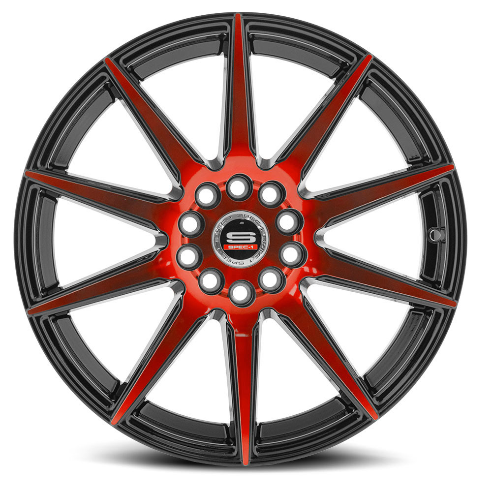 18" Spec-1 SP-51 Gloss Black & Red Machined 18x8 Wheel 5x100 5x4.5 38mm Rim