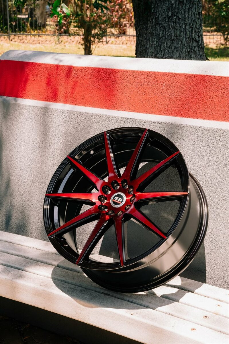 18" Spec-1 SP-51 Gloss Black & Red Machined 18x8 Wheel 5x100 5x4.5 38mm Rim